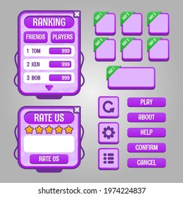 Set of game menu selection for rpg and adventure game, including menu, level selection, option etc. Vector illustration flat design