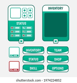 Set of game menu selection for rpg and adventure game, including menu, level selection, option etc. Vector illustration flat design