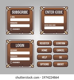 Set of game menu selection for rpg and adventure game, including menu, level selection, option etc. Vector illustration flat design