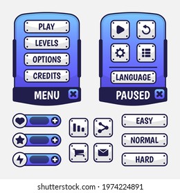Set of game menu selection for rpg and adventure game, including menu, level selection, option etc. Vector illustration flat design