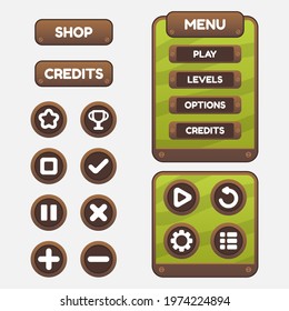 Set of game menu selection for rpg and adventure game, including menu, level selection, option etc. Vector illustration flat design