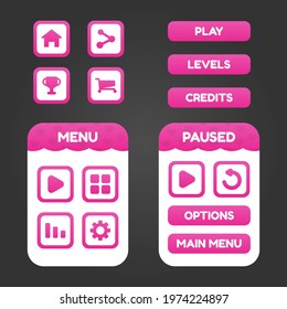 Set of game menu selection for rpg and adventure game, including menu, level selection, option etc. Vector illustration flat design