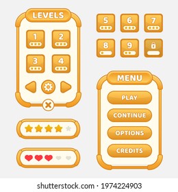 Set of game menu selection for rpg and adventure game, including menu, level selection, option etc. Vector illustration flat design