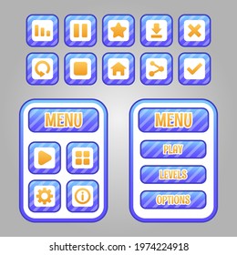 Set of game menu selection for rpg and adventure game, including menu, level selection, option etc. Vector illustration flat design