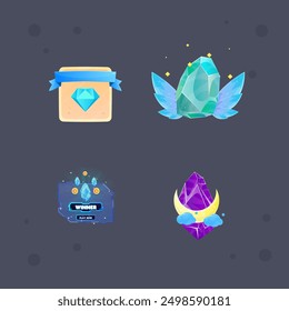 Set Of Game Pop Up Badges Reward Achievements Sub Bit Twitch Icons Diamonds Gems Sci Fi Futuristic Astrology Isolated Vector Design