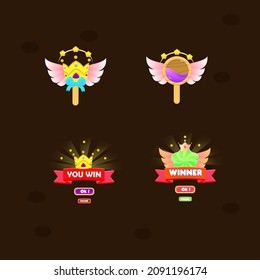 Juego Pop Up Budges Ganador Ganar Lollipops Con Diseño Vector Wings Stars