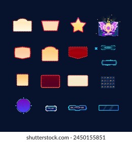 Set Of Game Pop Ups Badges Buttons In Cinema And Sci Fi Style Vector Design