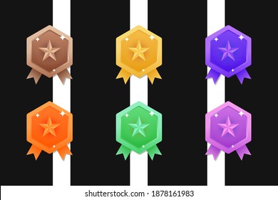 Set of Game rating icons with medals, Vector Illustration, Vector round assets for game design, Award vector illustration, Colorful medals set, Set of Vector Game Medal Set.