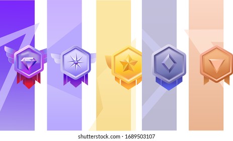 Set of Game rating icons with medals.Game Golden, Silver, Bronze Medal. Vector Illustration, Vector round assets for game design.Award vector illustration.
