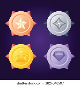 Juego de íconos de clasificación de juegos con medallas.Juego Dorado, Plata, Bronce, Medalla de Diamante. Ilustración vectorial, activos de ronda vectorial para el diseño de juegos.