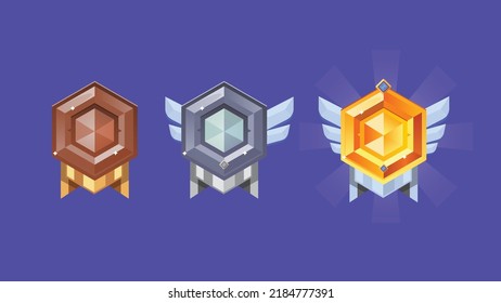 Set of Game rating icons with medals.Game Golden, Silver, Bronze Medal. Vector Illustration, Vector round assets for game design.