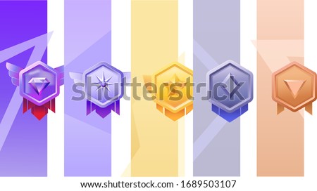 Set of Game rating icons with medals.Game Golden, Silver, Bronze Medal. Vector Illustration, Vector round assets for game design.Award vector illustration.
