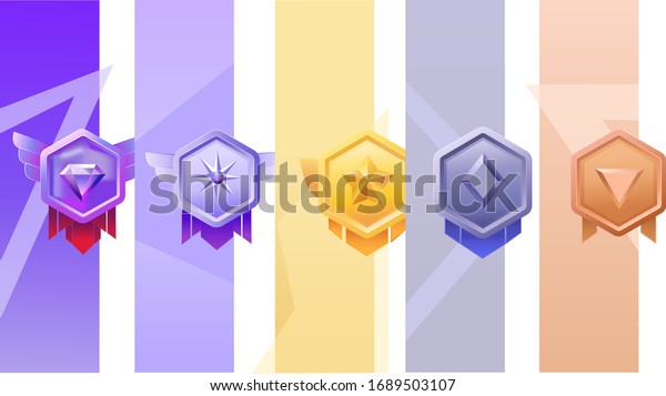 Set of Game rating icons with\
medals.Game Golden, Silver, Bronze Medal. Vector Illustration,\
Vector round assets for game design.Award vector\
illustration.\
