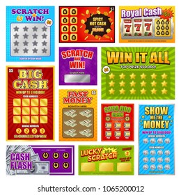 Set of game scratch win cards and tickets using for instant lottery isolated vector illustration 