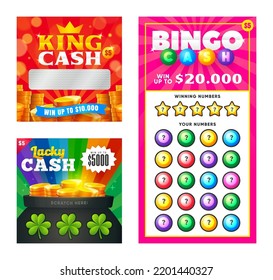 Set of game scratch win cards and tickets using for instant lottery. Vector illustration