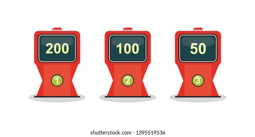 Set of game show stands with playing buttons,isolated on white background,flat vector illustration