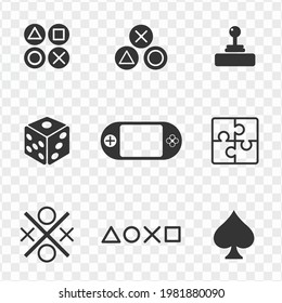 Set of game simple vector icons with transparent background (PNG). Vector illustration.