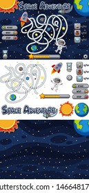 Set of game template with galaxy background illustration