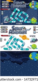 Set of game template with stars and aliens at night illustration