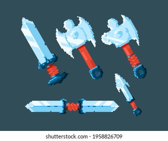 set of game ui blade sword design with pixel style