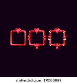 set of game ui border frame with heart symbol for gui asset elements vector illustration