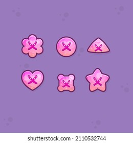 Juego De Juegos UI Círculo Flor Triángulo Cuadrado Corazón Y Estrella Iconos Botón Que Coloca El Estilo Mágico Colorido De Caricatura En Diseño Vector De Color Rosa