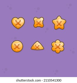 Juego De Juegos UI Círculo Flor Triángulo Cuadrado Corazón Y Estrella Iconos Botón Que Coloca El Estilo Mágico Colorido De Caricatura En El Diseño Del Vector De Color Naranja