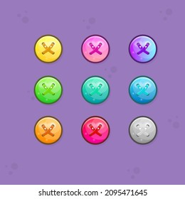 Set Of Game UI  Circles Icons Button Lacing Magic Colorful Cartoon Style In Different Colors Vector Design