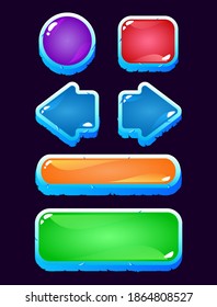 set of game ui colorful jelly button icon with freeze ice border vector illustration
