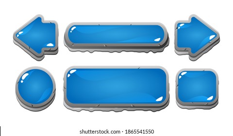 set of game ui colorful jelly button with stone, wooden, ice, wooden leaves border for gui asset elements vector illstration