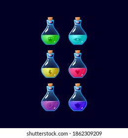 Set of game ui colorful potion bottle magic power up for gui asset elements