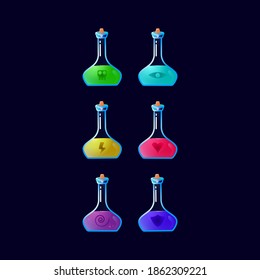 Set Of Game Ui Colorful Potion Bottle Magic Power Up For Gui Asset Elements