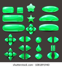 Set game ui. Complete green menu of graphical user interface GUI to build 2D games. Casual Game. Vector.
