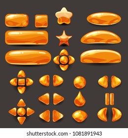 Set game ui. Complete orange menu of graphical user interface GUI to build 2D games. Casual Game. Vector.