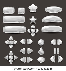 Set game ui. Complete white menu of graphical user interface GUI to build 2D games. Casual Game. Vector.