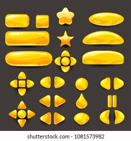 Set game ui . Complete yellow menu of graphical user interface GUI to build 2D games. Casual Game. Vector.