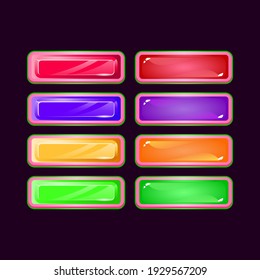 Juego de juegos ui diamante rosa divertido y botón colorido gelatinoso para elementos de activos gui ilustración vectorial