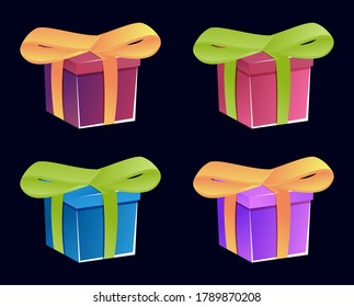 Set of game ui gift box icon in various colors for gui elements vector illustration