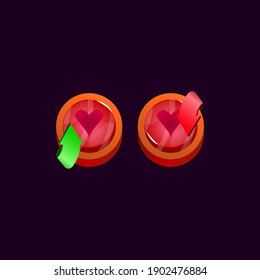 set of game ui glossy rounded jelly magic power up with heart icon for gui asset elements vector illustration