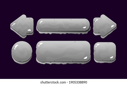 set of game ui rock button kit for gui asset elements vector illustration