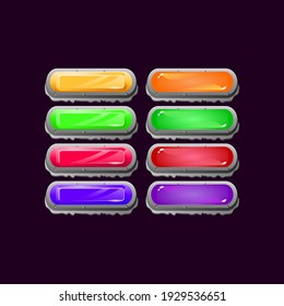 Juego de juegos ui rombo de roca de piedra redondeada y botón de color gelatina para elementos de activos gui ilustración vectorial