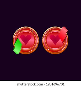 set of game ui rounded wooden jelly magic power up with heart icon for gui asset elements vector illustration