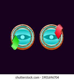 set of game ui rounded wooden jelly magic power up with eye icon for gui asset elements vector illustration