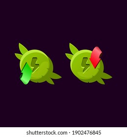 set of game ui rounded wooden nature leaves magic power up with energy icon for gui asset elements vector illustration
