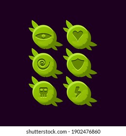 set of game ui rounded wooden nature leaves magic power up icon for gui asset elements vector illustration