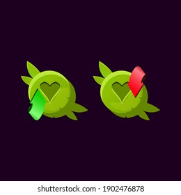 set of game ui rounded wooden nature leaves magic power up with heart icon for gui asset elements vector illustration