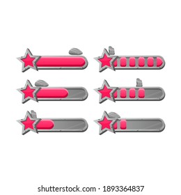 set of game ui stone rock red star progress bar with 2 style for gui asset elements vector illustration