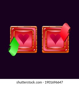 set of game ui wooden jelly magic power up with heart icon for gui asset elements vector illustration