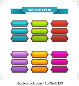 A set of game vector buttons of different colors. GUI to create 2D games. Can be used in the production of mobile, web or video games