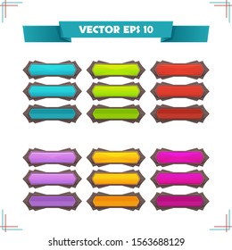A set of game vector buttons of different colors. GUI to create 2D games. Can be used in the production of mobile, web or video games